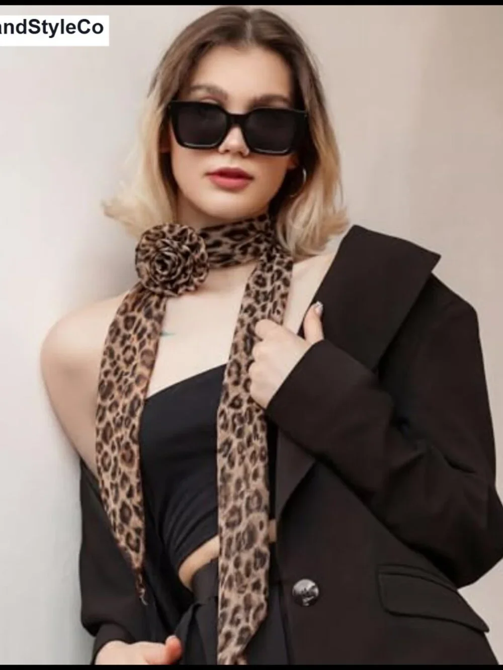 Chiffon Scarf Women Removable Flower Neck Scarf Headband Hair Accessory Leopard